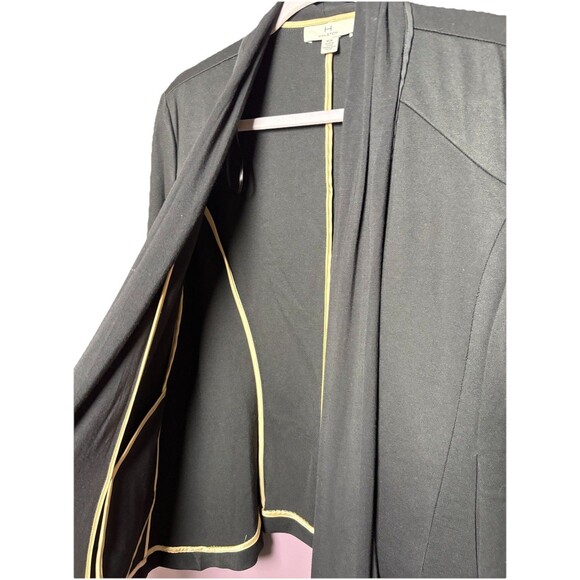 H Halston Open Front Blazer Jacket Women’s Size Medium Black Ivory Trim Office - Picture 5 of 10
